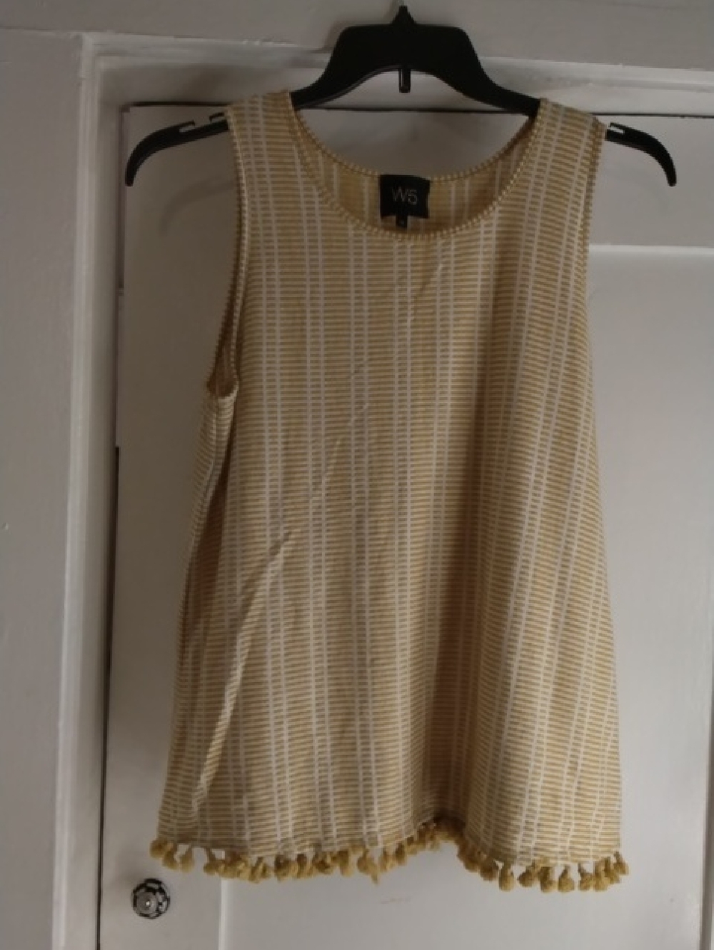 W5 Yellow & White Striped Tassel-Hem Tank Top